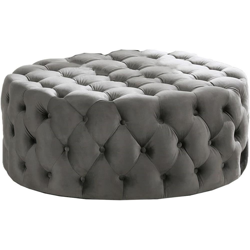 Best Master Furniture Sherlyn Tufted Velvet Round Ottoman/Footstool Gray Grey (Velvet)