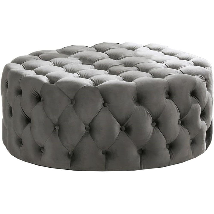 Best Master Furniture Sherlyn Tufted Velvet Round Ottoman/Footstool Gray Grey (Velvet)