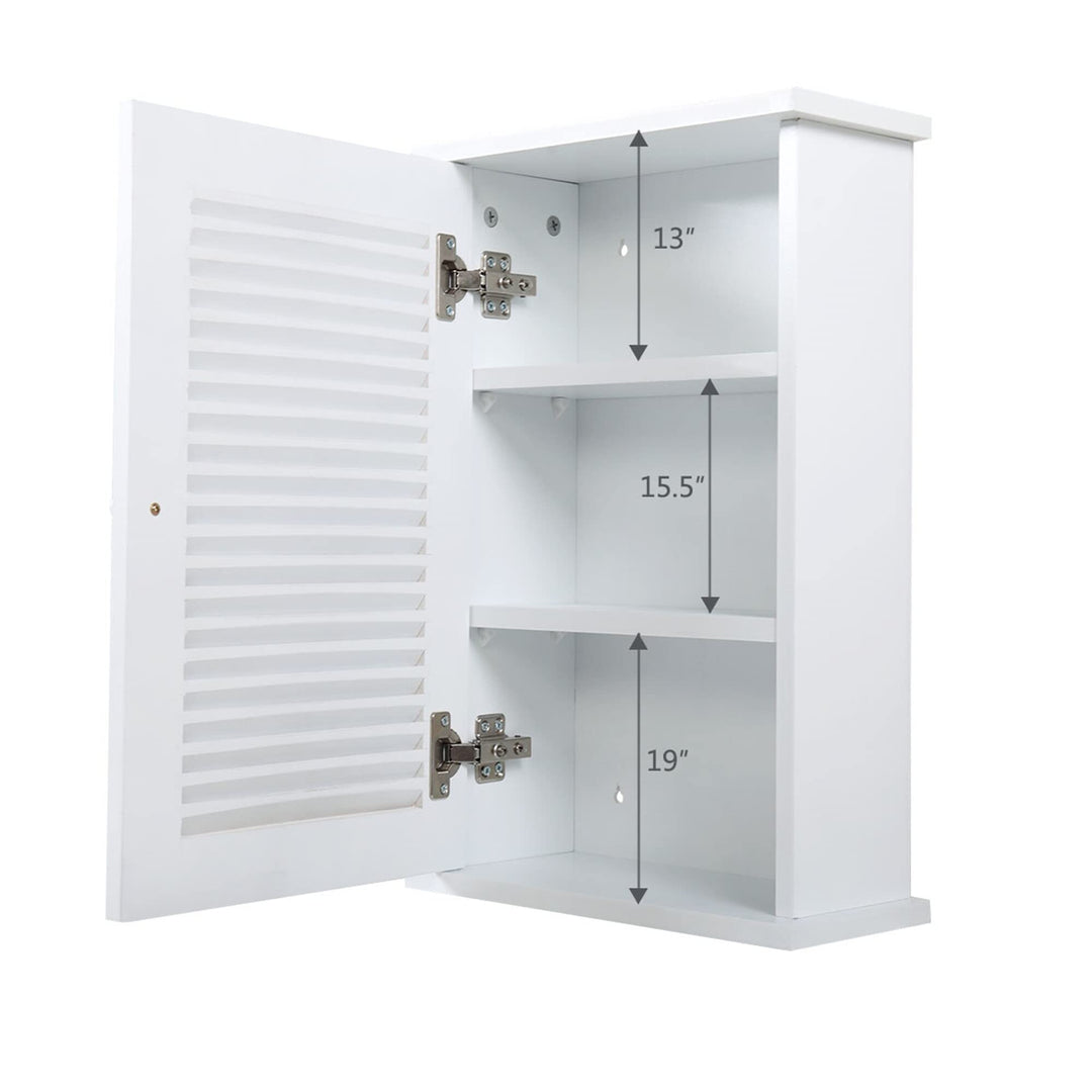 Hanging Medicine Cabinet with Louvered Door Floating Cupboard White Modern - Diamond Home USA