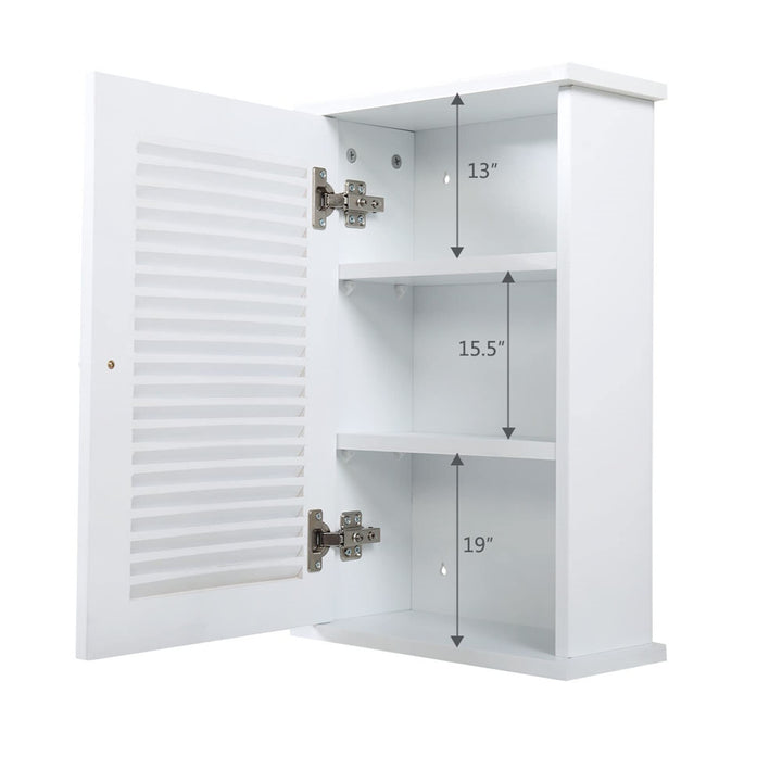 Hanging Medicine Cabinet with Louvered Door Floating Cupboard White Modern - Diamond Home USA