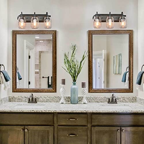 Farmhouse Bathroom 3-light Black Vanity Light Fixture with Mason Jar 19" l X - Diamond Home USA