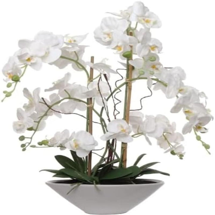 24.8 White Orchid in Pot Elegant Silk Flower Plant Realistic Home Office