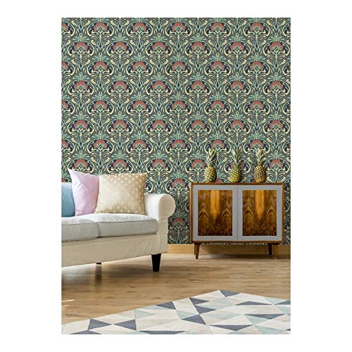 Moss Floral Wallpaper 20.5 X Green Traditional Wildlife Paper Washable - Diamond Home USA