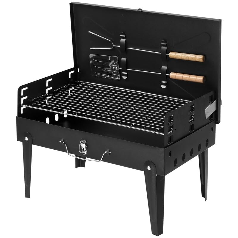 Portable Black Square Charcoal Grill Cast