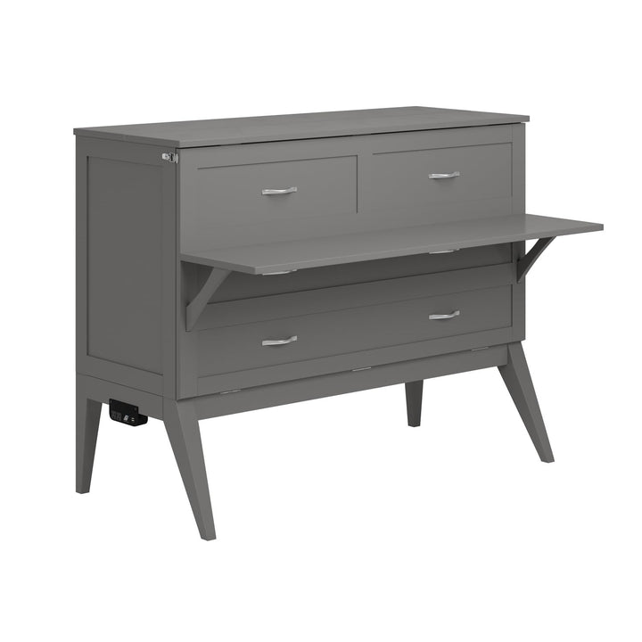 Full Size Bed Chest with Desk in Grey Mid-Century Modern Wood Includes Hardware