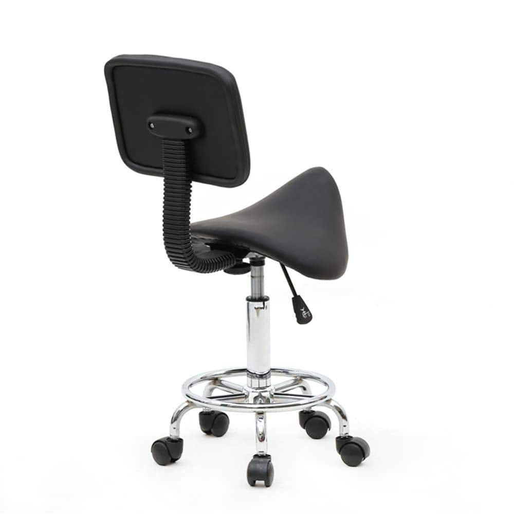 Saddle Shape Adjustable Salon Stool with Back Black Leather Metal Finish Swivel - Diamond Home USA