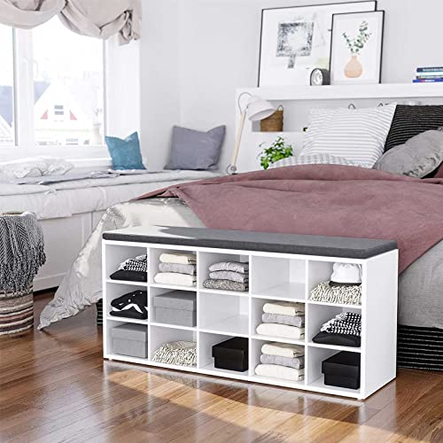 Shoe Bench with Cushion Storage 15 Compartments for Entryway Holds Up to Lb - Diamond Home USA