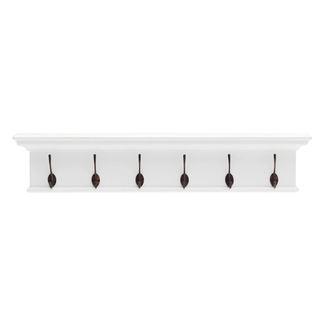NovaSolo Halifax Pure White Mahogany Wood 6-Hook Coat Rack And Top Shelf