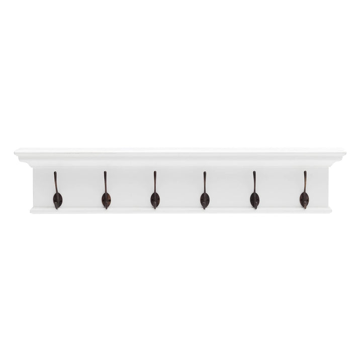 NovaSolo Halifax Pure White Mahogany Wood 6-Hook Coat Rack And Top Shelf