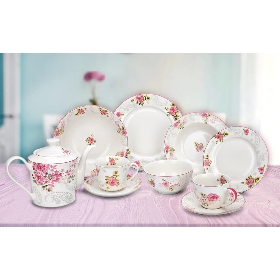 Rose Garden Bone China Soup Plate Set Of 6 8.5" Pink Floral Country Round - Diamond Home USA