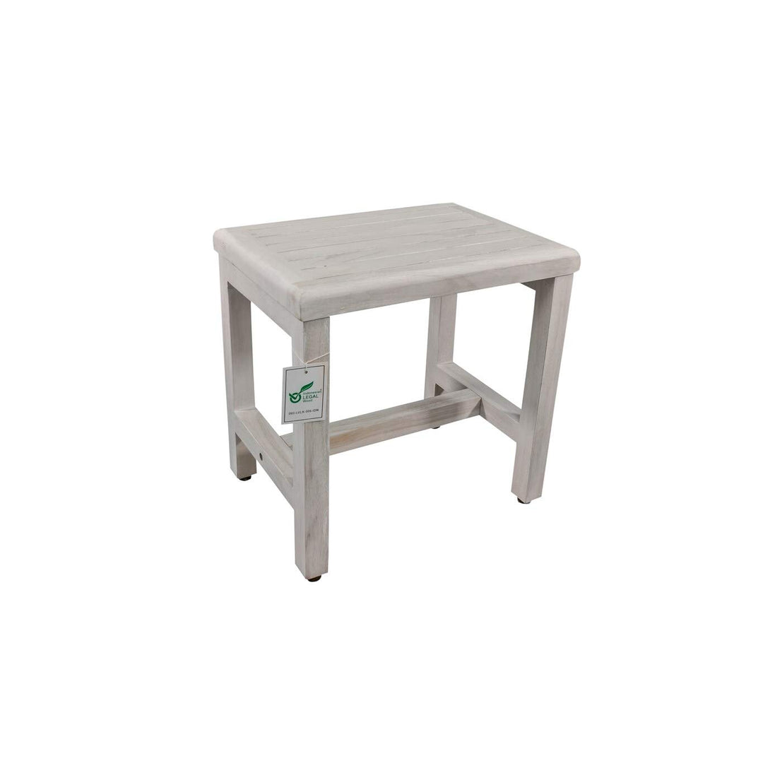18" Teak Shower Bench Coastal Driftwood Finish White Nautical Single Piece - Diamond Home USA