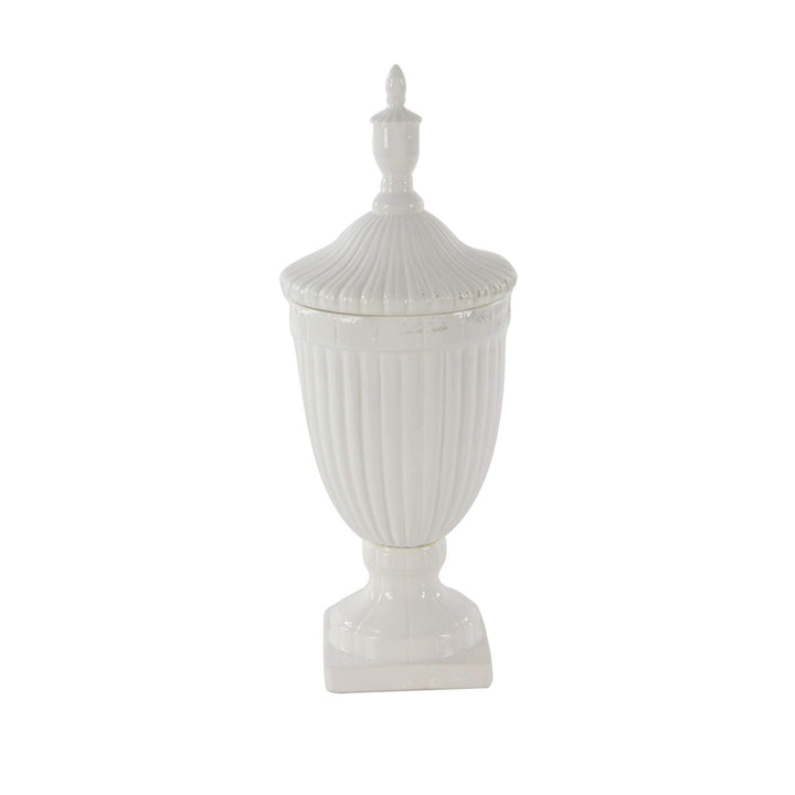Updated Traditional White Ceramic 26-inches High X 10-inches Wide Gloss Urn - Diamond Home USA