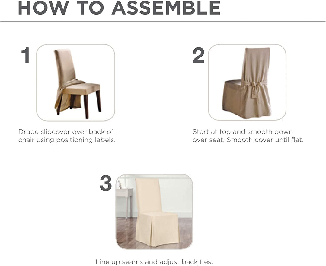 SureFit Cotton Duck Canvas Long Dining Room Chair Covers Dining Chair Cover with Natural - Diamond Home USA