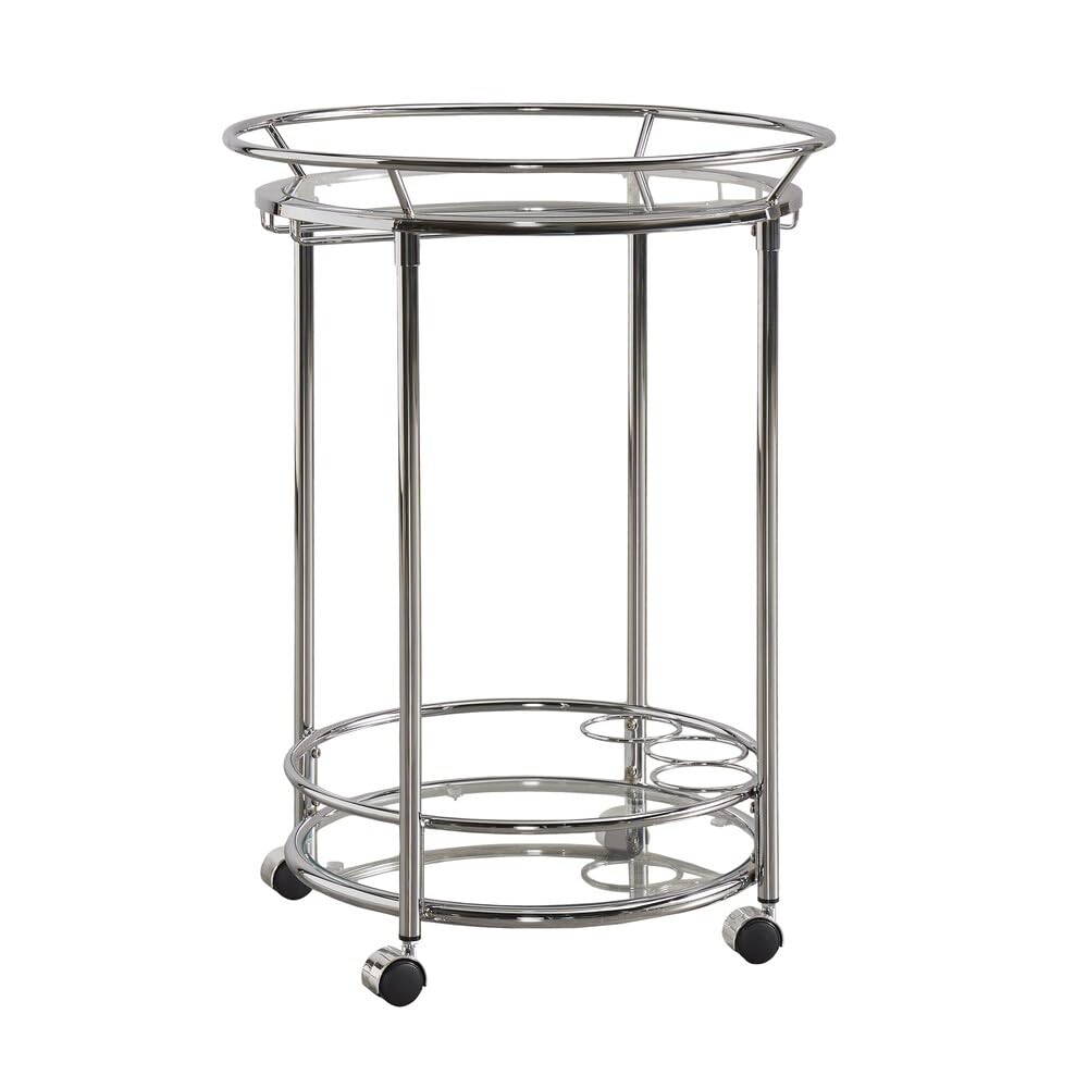 Inspire Q Metropolitan Round Chrome Metal Glass Top Bar Cart by Bold - Diamond Home USA