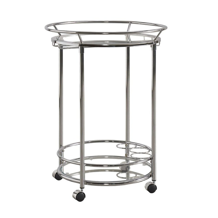 Inspire Q Metropolitan Round Chrome Metal Glass Top Bar Cart by Bold - Diamond Home USA