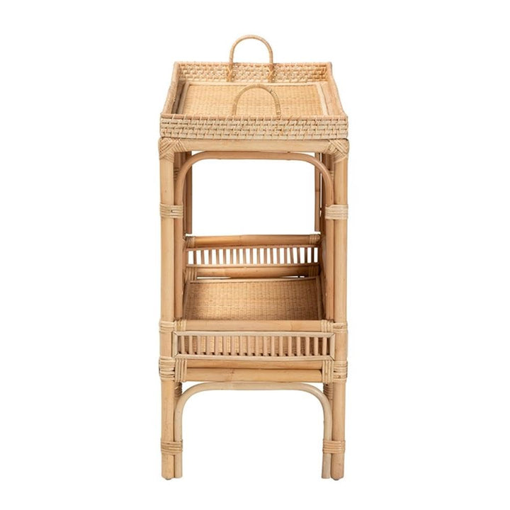 Baxton Studio Lombok Modern Bohemian Rattan Console Table with One Lower Shelf & - Diamond Home USA