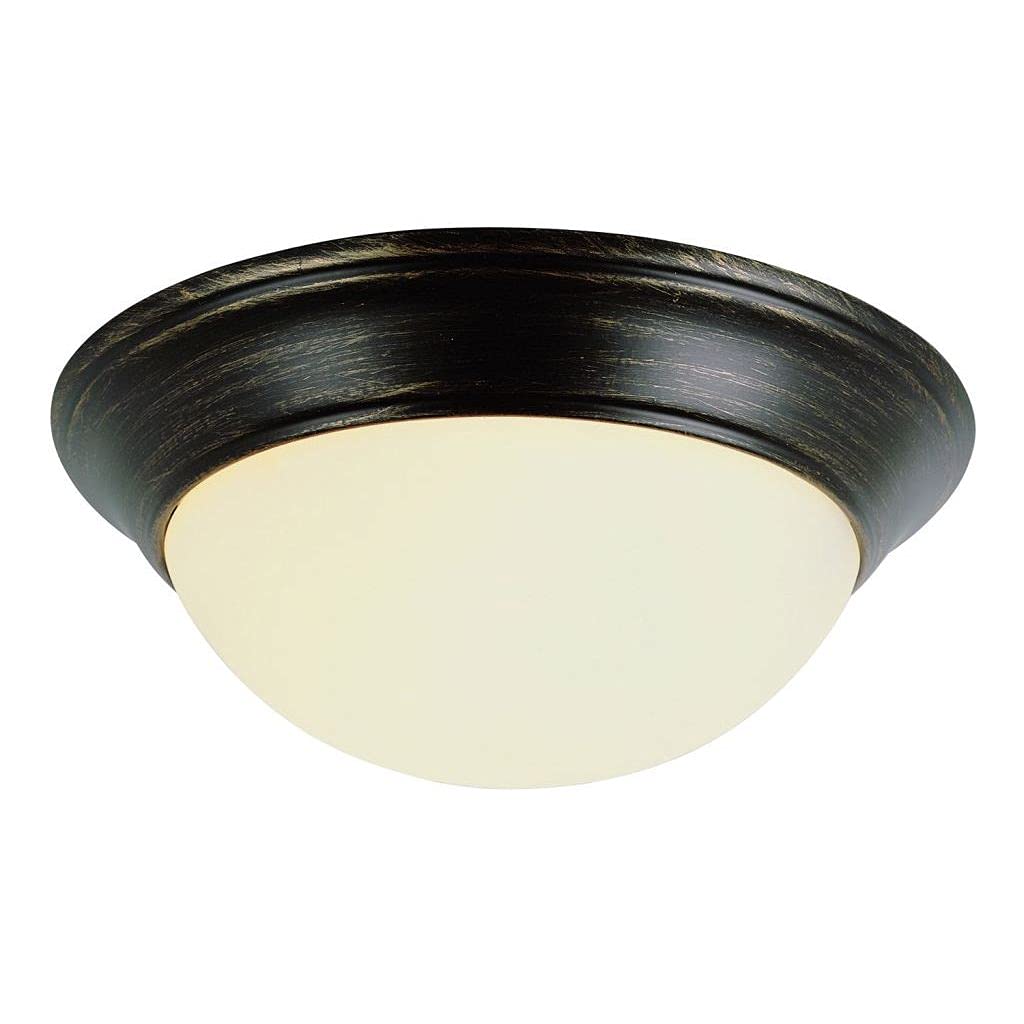 Rubbed Oil Bronze Finish 3-light Flush Mount with Marbelized Shade Brown