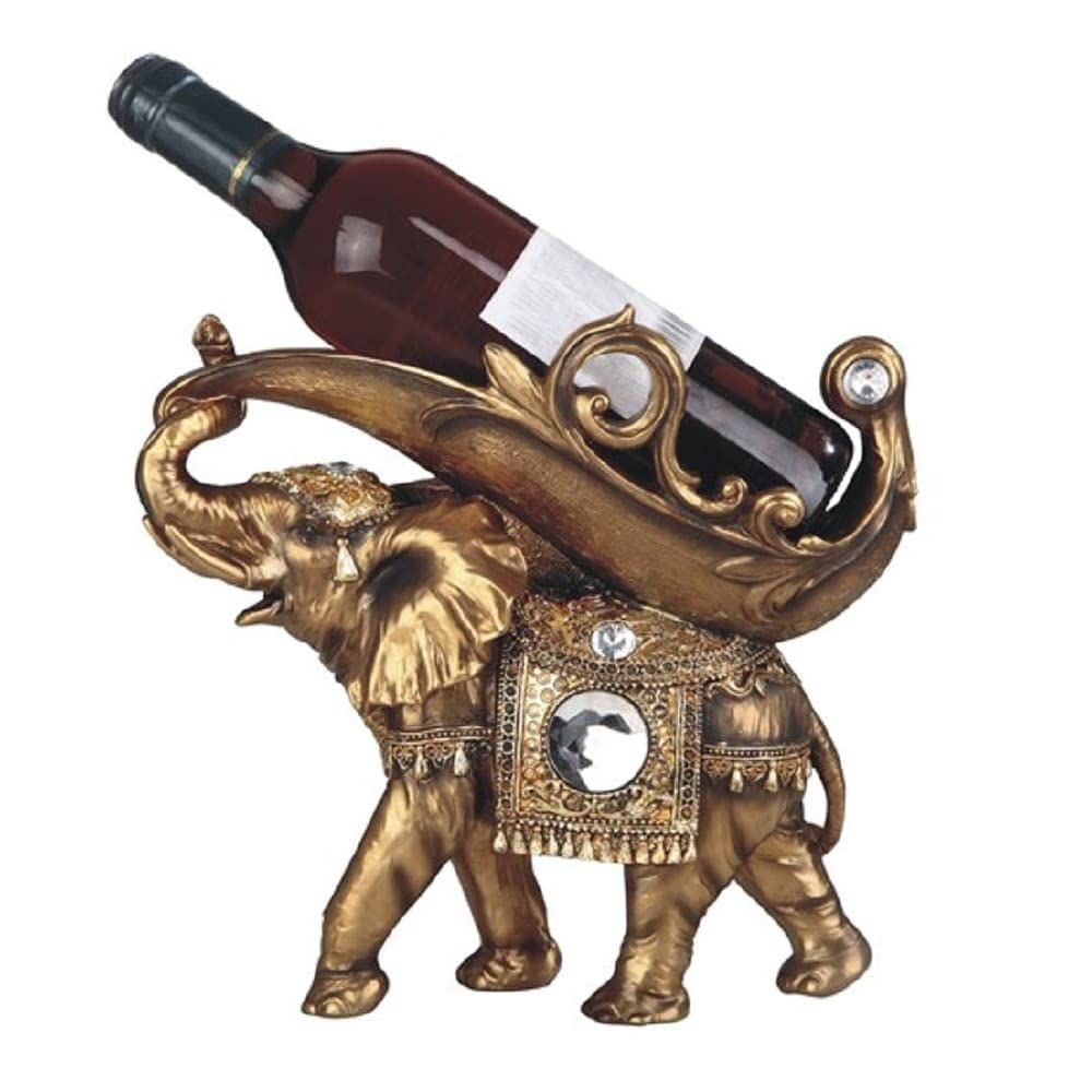11.25" w Golden Thai Elephant Wine Rack Bottle Holder Dining Room Decoration
