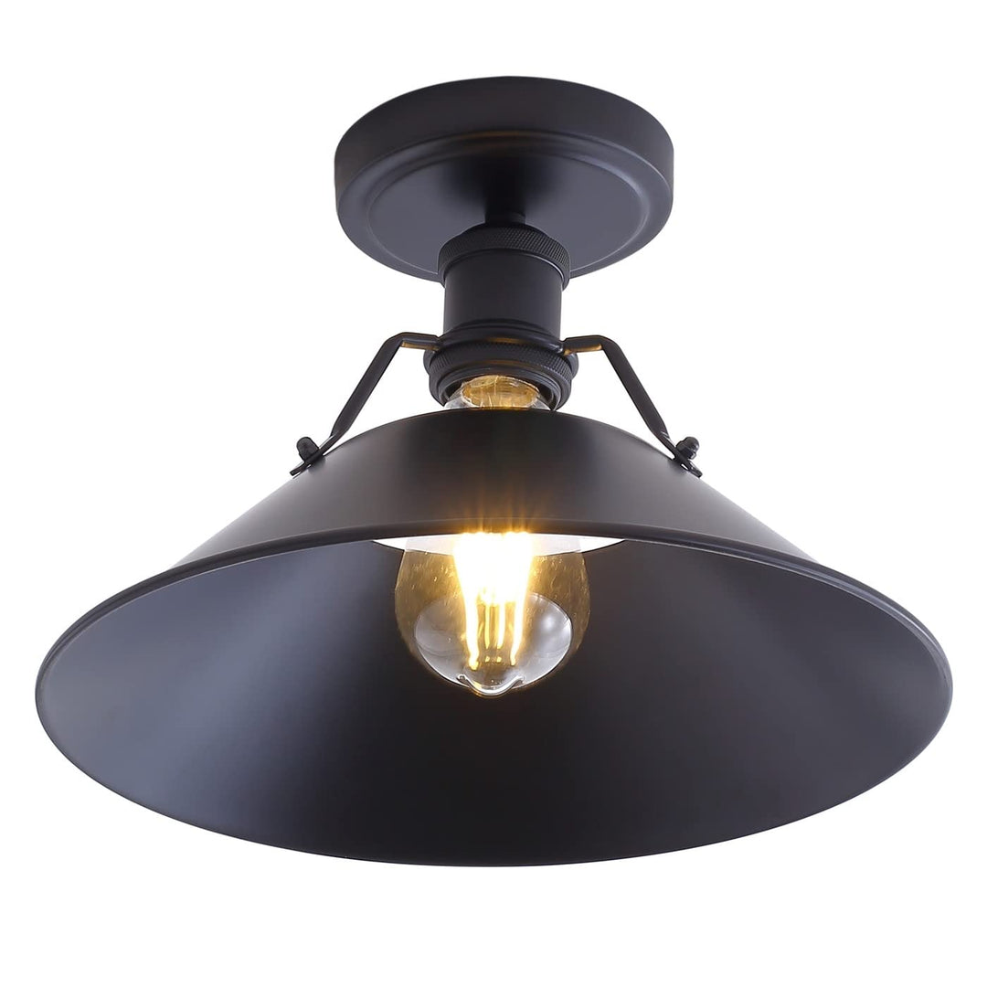 Vintage Bell Shape Ceiling Light Black 1-light Semi Flush Mount Iron Dimmable - Diamond Home USA