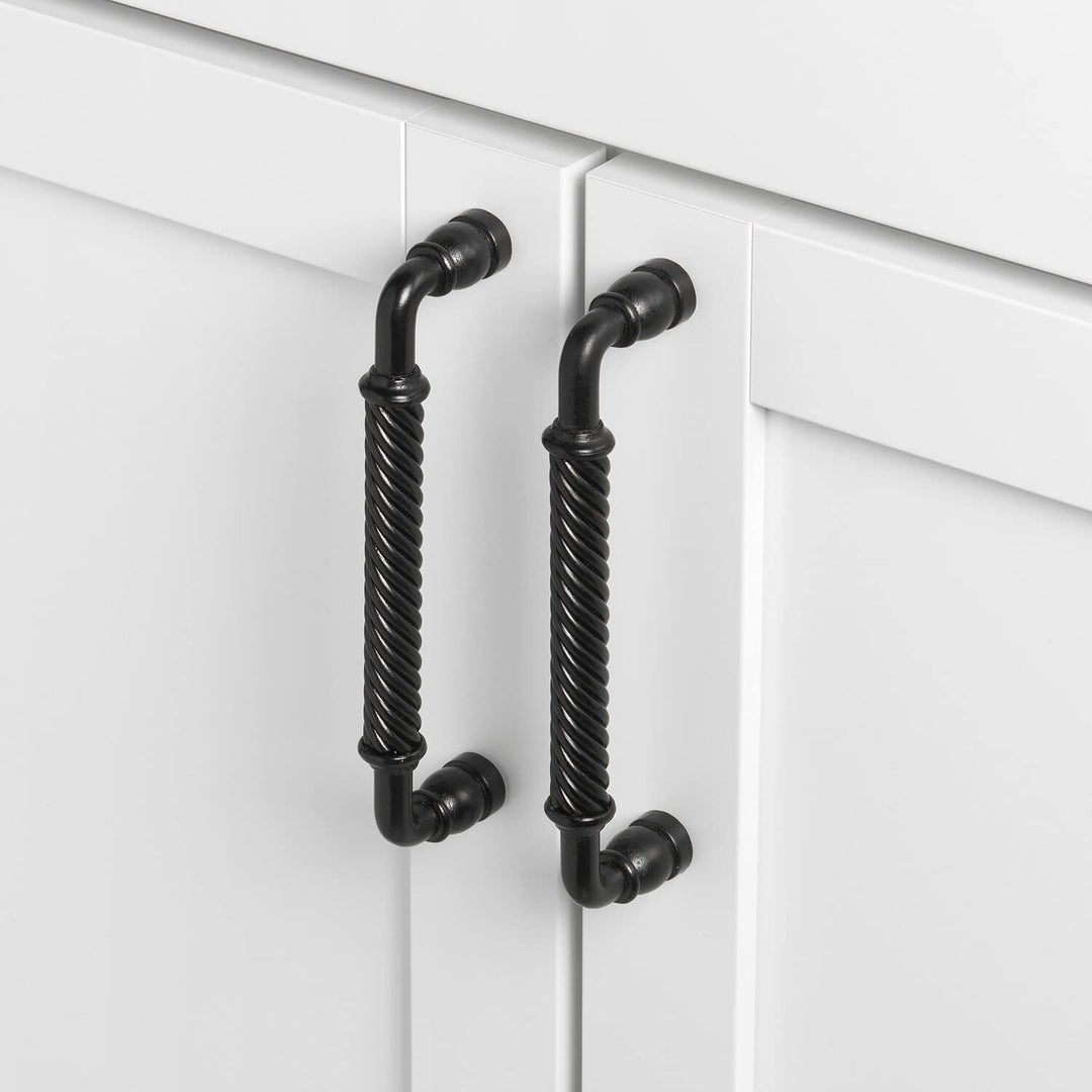 6.25 in. Center Twisted Steel Pull Cabinet Handle (Pack of 10) Black Rustic - Diamond Home USA