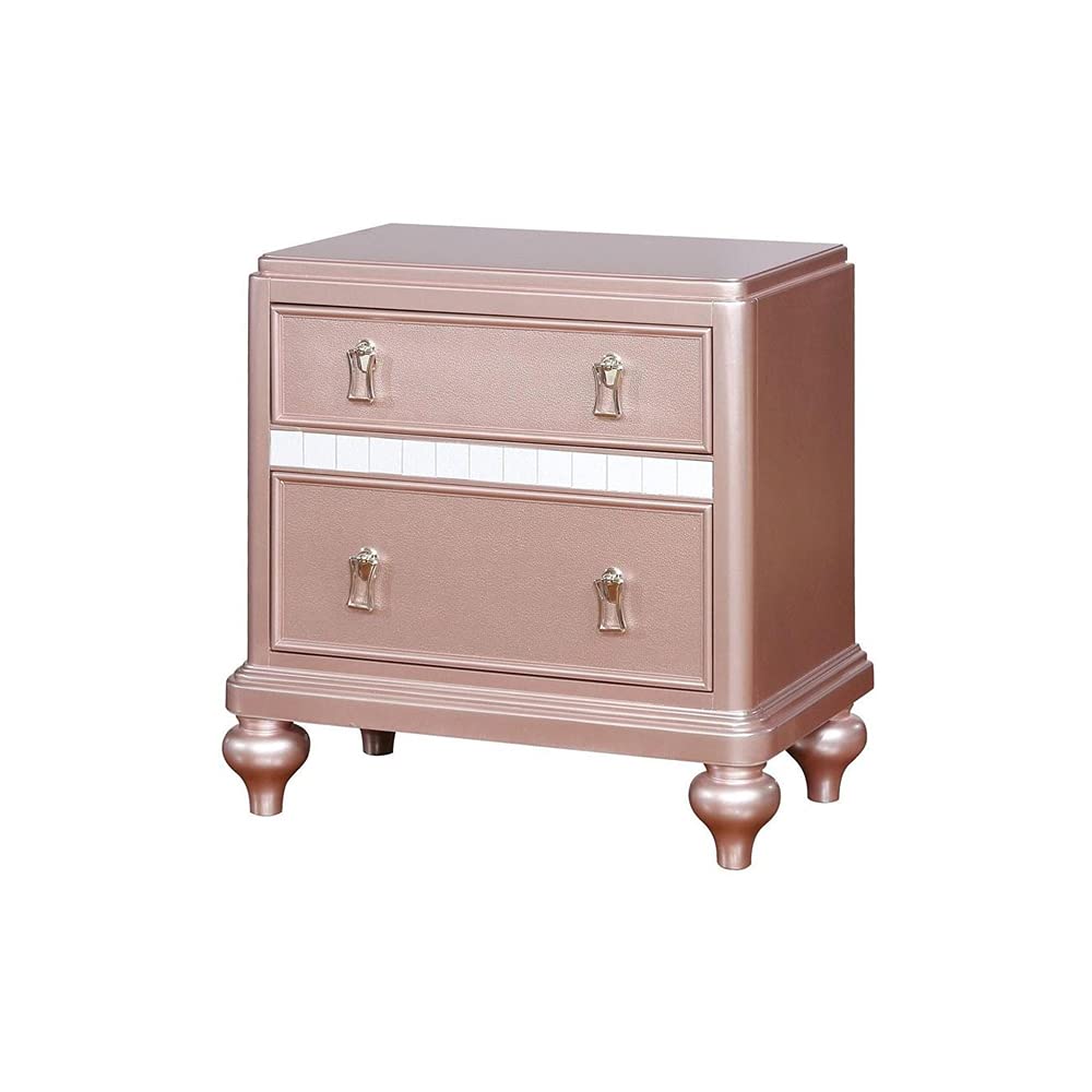 simple relax 2 Drawers Wooden Nightstand with Mirror Trim Rose Gold - Diamond Home USA
