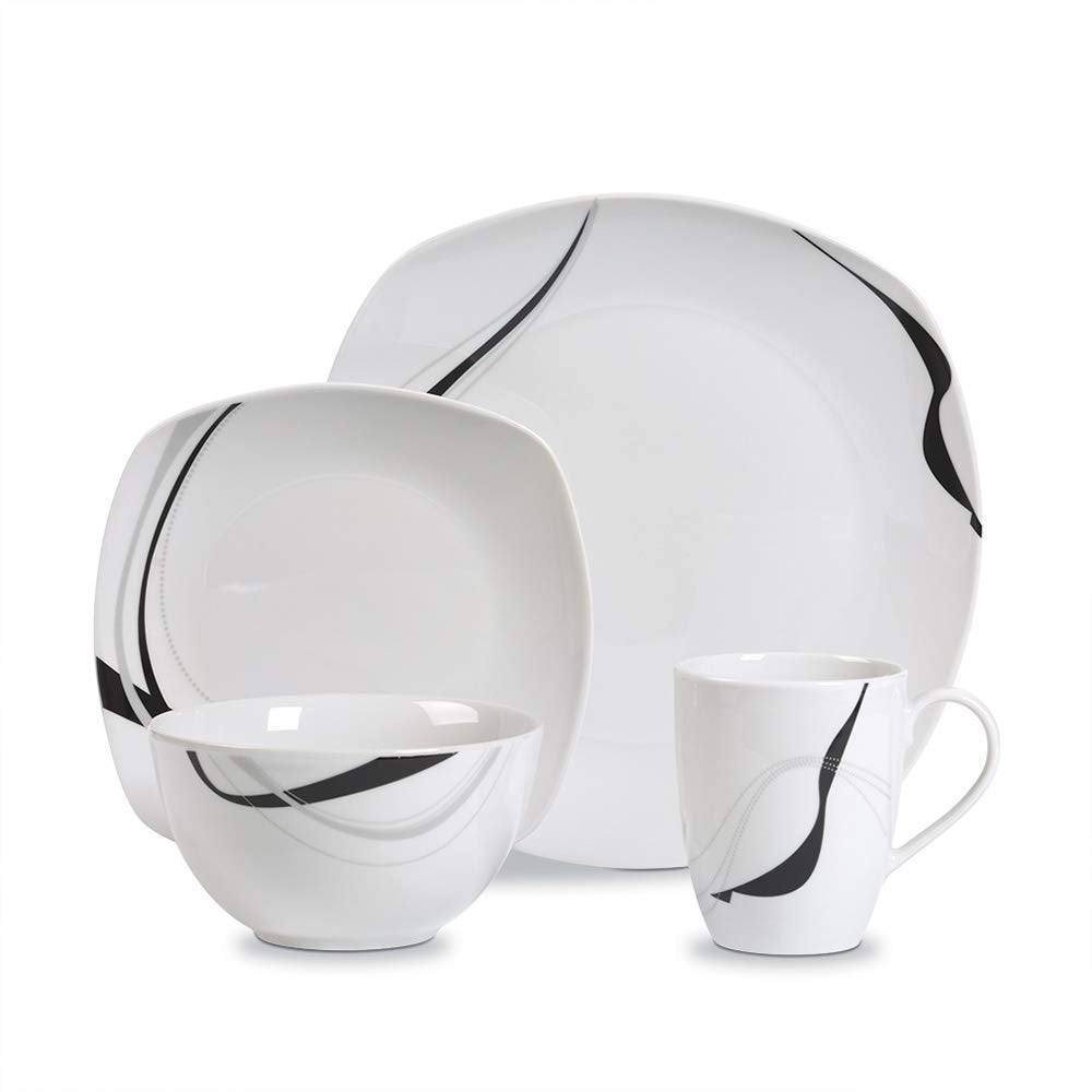 Carnival 16pc Soft Square Porcelain Dinnerware Set - Diamond Home USA