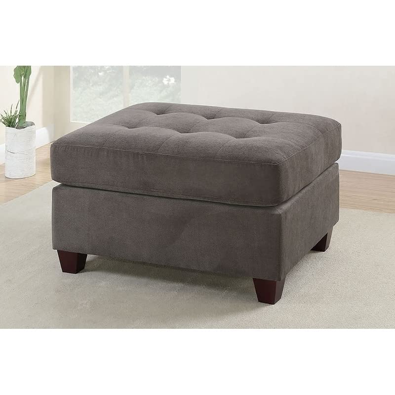Smooth Waffle Suede Cocktail Ottoman Grey Solid Fabric