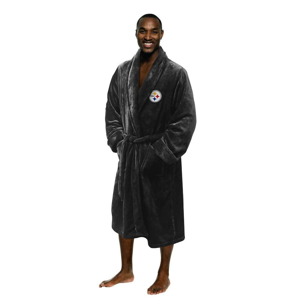 349 Steelers Grey Men's L/xl Bathrobe Black Sports Collegiate Mens Microfiber