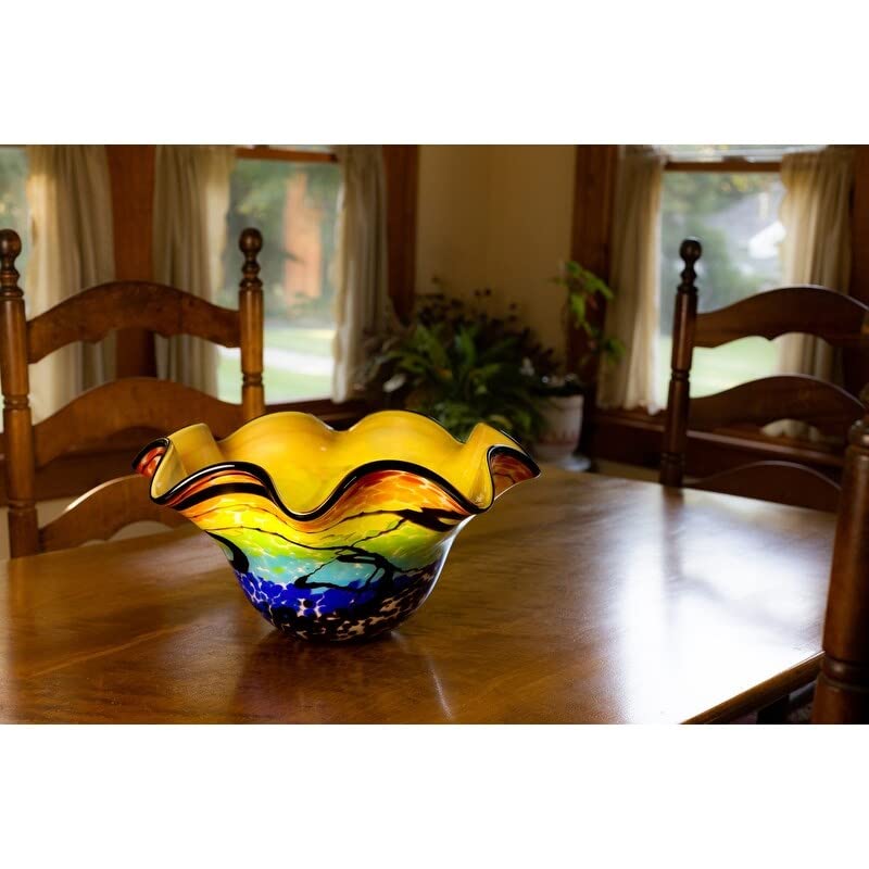 Style Art Glass Floppy Design 17" Centerpiece Bowl Multi Color 1 Piece Handmade - Diamond Home USA