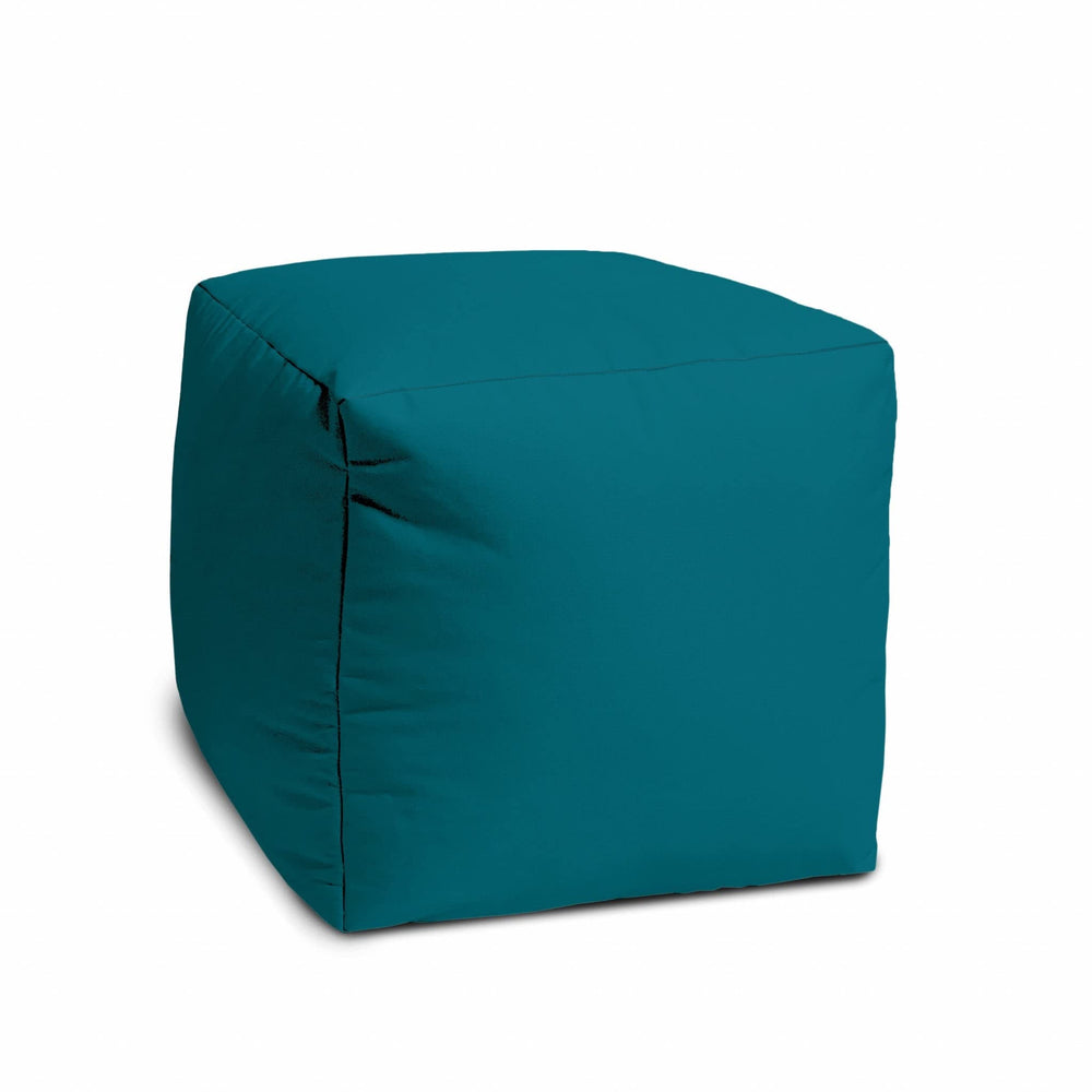 17" Cool Dark Teal Solid Color Indoor Outdoor Pouf Ottoman Multi Modern - Diamond Home USA