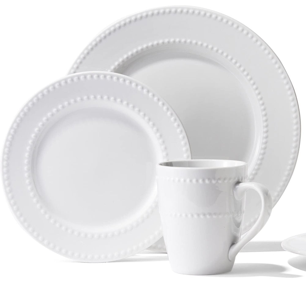 Porcelain 16 Pc Dinner Set White olid Casual Round toneware Piece Dishwasher - Diamond Home USA