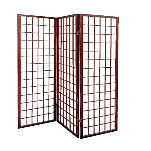 3 Panel Wood Framed Paper Screen (Mahogany) Brown Foldable