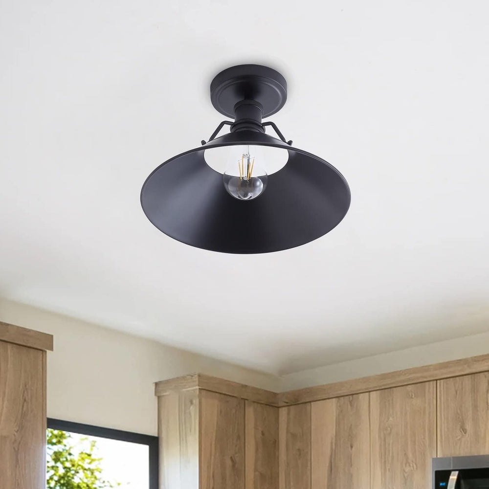 Vintage Bell Shape Ceiling Light Black 1-light Semi Flush Mount Iron Dimmable - Diamond Home USA