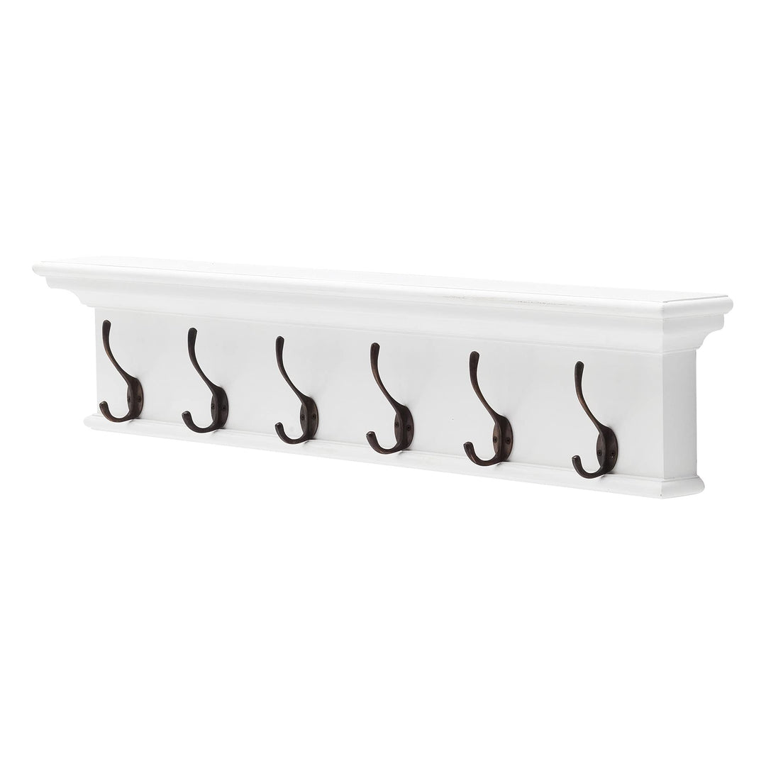 NovaSolo Halifax Pure White Mahogany Wood 6-Hook Coat Rack And Top Shelf - Diamond Home USA