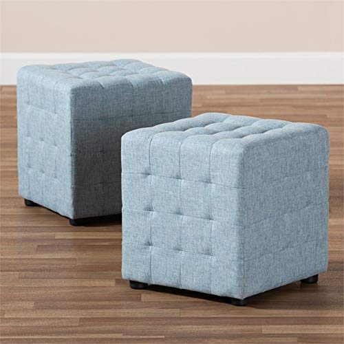Baxton Studio Elladio Upholstered Wood Cube Ottoman in Light Blue - Set of 2 - Diamond Home USA