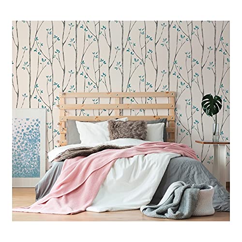 Ingrid Blue Scandi Tree Wallpaper 20.5 X Nature Scandinavian Wildlife Washable - Diamond Home USA