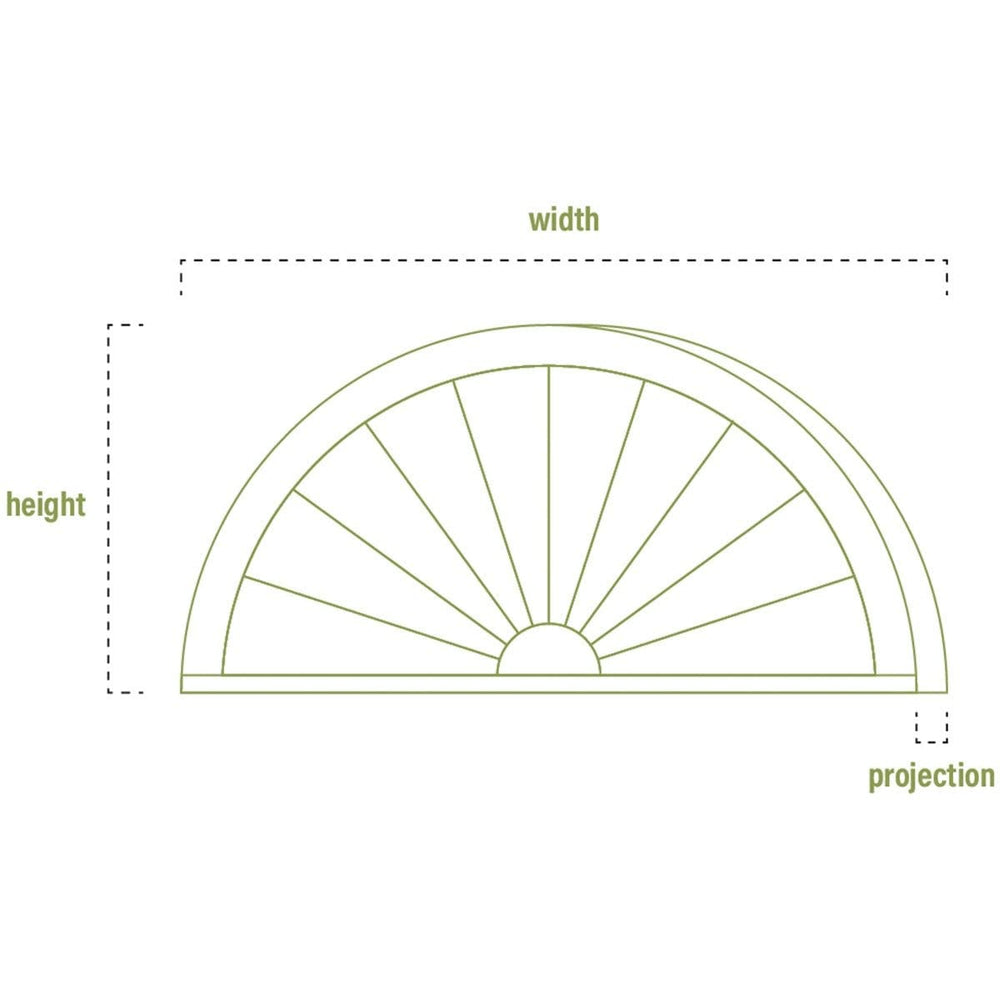 48" w X 24" h 2" p Half Round Sunburst Pediment Classic Polyurethane Primed - Diamond Home USA