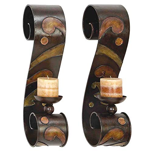 Metal Candle Sconce (Set of 2) Brown Modern Contemporary Acacia Wood - Diamond Home USA