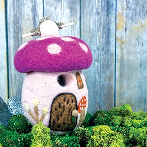 Handmade Felt Wild Magic Mushroom Birdhouse (Nepal) Purple Country Farmhouse - Diamond Home USA