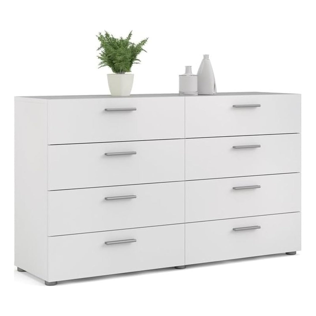 Levan Home Contemporary 8 Drawer Double Bedroom Dresser in White with Modern