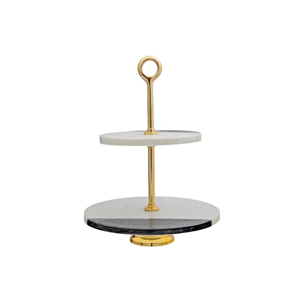 White and Black Marble 2 Tier Cake Stand Round - Diamond Home USA