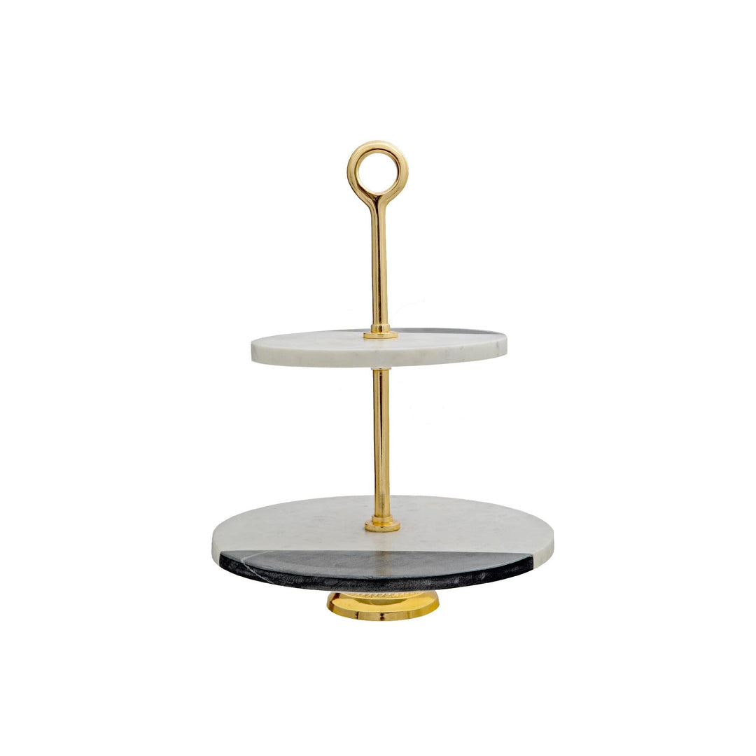 White and Black Marble 2 Tier Cake Stand Round - Diamond Home USA