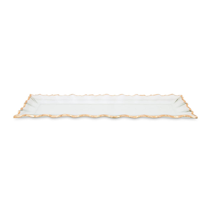 19" l Glass Oblong Tray with Gold Edge Clear Solid Vintage Rectangle 1 Piece - Diamond Home USA