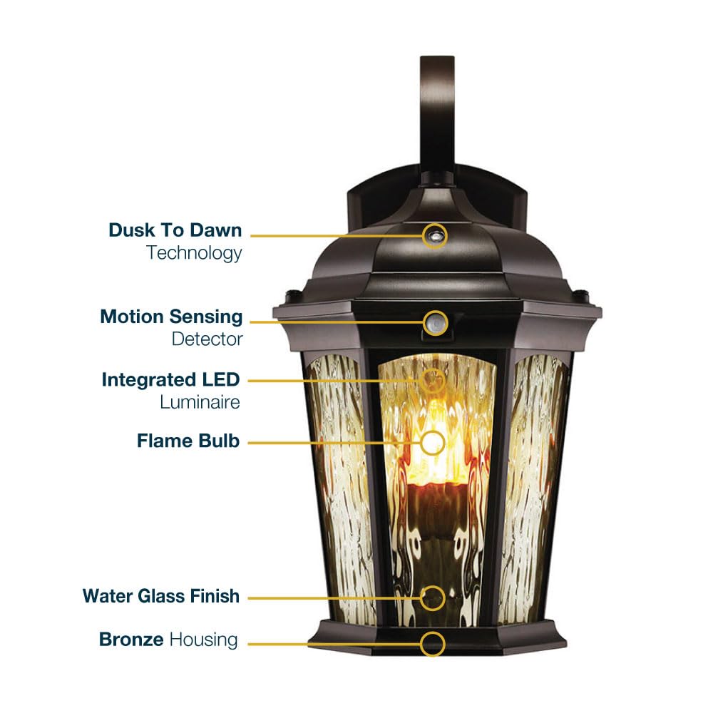 Euri Lighting EFL-130W-MD Flickering Flame Porch Light Water Glass with - Diamond Home USA