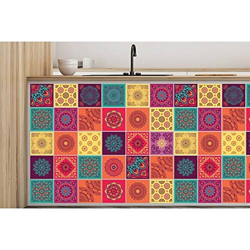 Colorful Mandala Tile Stickers Peel and Stick Wall Sticker 24pcs 4"x4" Green - Diamond Home USA