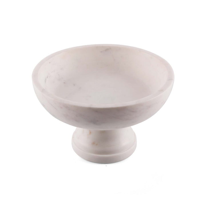 Gala Natural Marble Pedestal Bowl Off/White Solid Casual Round Stoneware 1 Piece - Diamond Home USA
