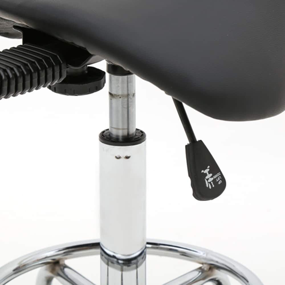 Saddle Shape Adjustable Salon Stool with Back Black Leather Metal Finish Swivel - Diamond Home USA