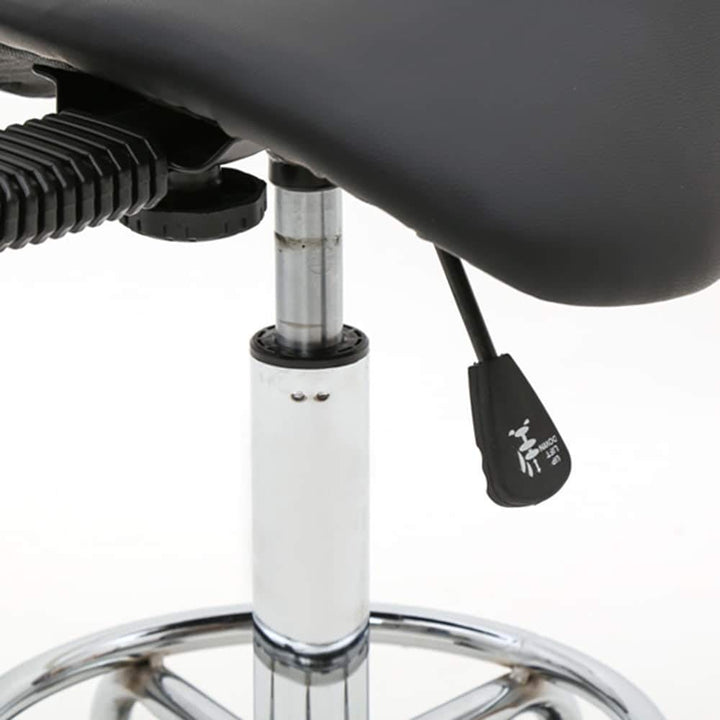 Saddle Shape Adjustable Salon Stool with Back Black Leather Metal Finish Swivel - Diamond Home USA