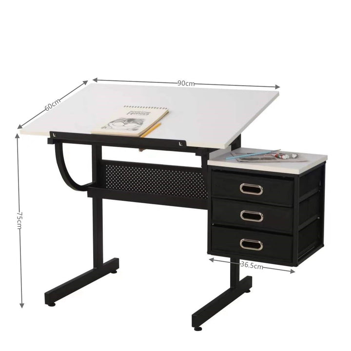 White Adjustable Drafting Drawing Table with Stool and 3 Drawers Modern - Diamond Home USA