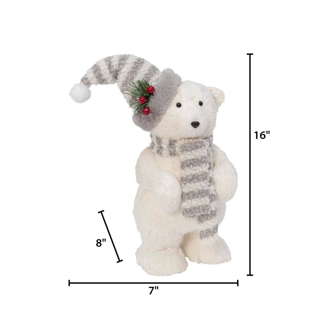 16 in Polar Bear Figurine with Hat and Scarf White Polyester - Diamond Home USA